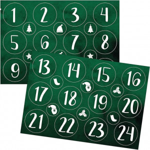 Calendar de advent LIVAIA, 24 pungi, textil, verde si bej, 12 x 9 cm