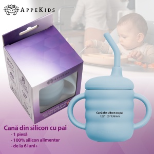 Cana din silicon cu pai, AppeKids - Aqua Blue - Img 2