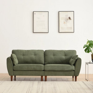 Canapea Abrielle cu 3 locuri, lemn masiv și piele de căprioară, verde, 86cm H x 205cm W x 85cm D - Img 2
