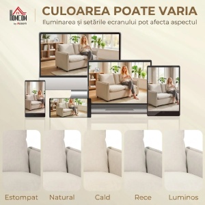 Canapea compacta 2 locuri, tesatura aspect piele poliester/spuma/metal/lemn, 131x73x80 cm, sezut 110x50x44cm perna 15cm, spatar perna 17cm, capacitate 240kg, alb crem - Verificat A · Re-Bloom - Img 4