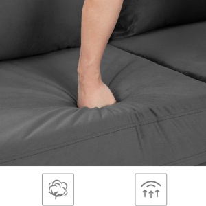 Canapea Vasagle, 3 locuri, catifea/lemn/metal, gri/auriu, 78 x 88 x 183 cm