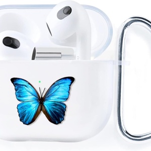 Carcasa de protectie pentru Airpods 3 Akabeila, silicon/metal, alb/albastru/argintiu, 5,9 x 2,5 x 5,1 cm