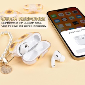 Carcasa de protectie pentru Airpods Pro Newseego, cu lantisor, TPU, alb/galben/maro