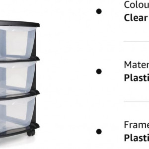 Carucior de depozitare cu 3 sertare Maxi Nature, plastic, negru/transparent, 40 x 40 x 60 cm - Img 2