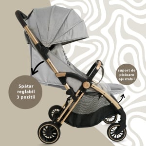 Carucior Sport AppeKids â€“ Upp â€“ Ultracompact, Pliere automata, De la nastere la 22kg - Powder Grey - Img 3