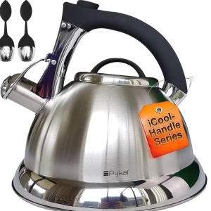 Ceainic cu fluier, Pykal, Otel inoxidabil, 3 L, 2 Infuzoare, Maner iCool, Argintiu, Resigilat, Grad A