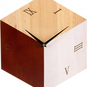 Ceas de perete VIVILINEN, lemn masiv/metal, natur/negru, 25,5 x 29,5 x 2 cm - Img 1