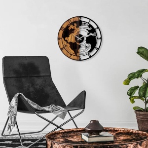 Ceas decorativ de perete din lemn si metal 56x56x3 cm, design modern, nuc/negru - Verificat A · Re-Bloom - Img 4