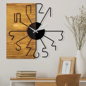 Ceas decorativ de perete, lemn 100% 3cm/metal, 58x3x58 cm, 3.65 kg, maro/negru - Verificat A · Re-Bloom - Img 2