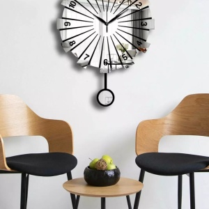 Ceas decorativ de perete MDF/acril, 39x50 cm, diametru 39 cm, grosime 3.6mm, argintiu - Verificat A · Re-Bloom - Img 5