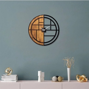 Ceas decorativ de perete Wallity, lemn, 56x3x56cm, Maro/Negru - Verificat A · Re-Bloom - Img 4