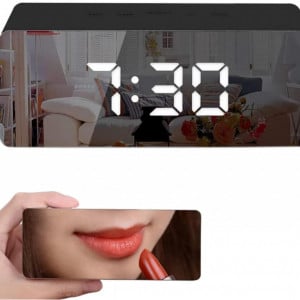 Ceas digital cu alarma Zamnes, USB, desing oglinda, negru, 14 x 6 x 3.5 cm