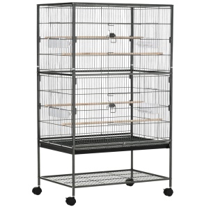 Colivie de interior pentru pasari, otel/lemn, gri inchis, 78 x 52 x 132 cm, Resigilat, Grad A