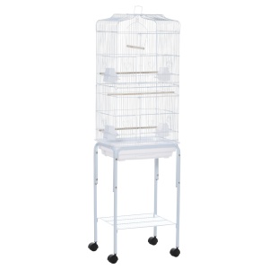 Colivie pentru pasari, metal/lemn/PS, alb, 46.5 x 36 x 157 cm, Resigilat, Grad A