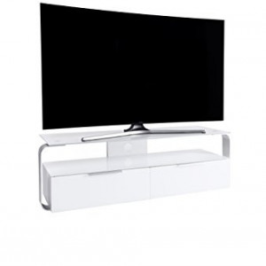 Comoda TV Jahnke, sticla/ aluminiu, alb, 128 x 40 x 40 cm
