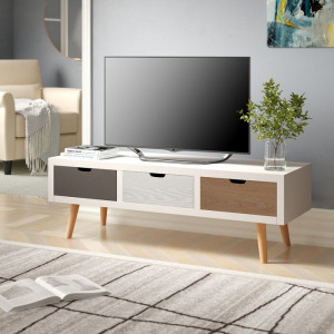 Comoda TV, lemn, alba/maro/gri, 120 x 38,5 x 40 cm - Img 5
