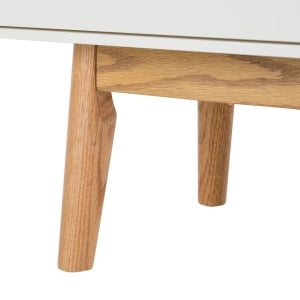 Comoda TV Lindholm, MDF/lemn masiv de stejar, alb/natur, 160 x 59 x 40 cm