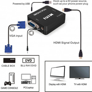 Convertor audio VGA la HDMI Gana, metal/plastic, negru - Img 5
