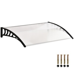 Copertina de exterior curbata, policarbonat 5mm/aluminiu/PP, 90x150x25 cm, suport perete 90x25 cm, transparent/negru - Verificat A · Re-Bloom