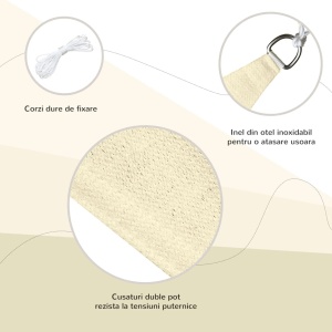 Copertina triunghiulara tip vela, HDPE, 6x6x6m, anti-UV 90%, respirabila, montare copaci/pereti/stalpi, crem - Verificat A · Re-Bloom - Img 4