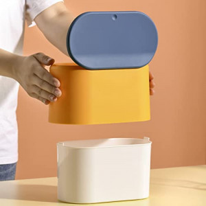 Cos de gunoi cu capac pentru birou Lecone, plastic, galben/albastru, 13 x 12 x 22 cm 
