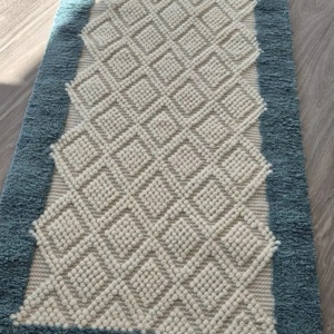 Covor My Home, lana/ bumbac/ poliester, bej/turcoaz, 120 x 180 cm