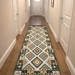 Covor traditional, cu doua fete, verde, dimensiunea 80x300 cm