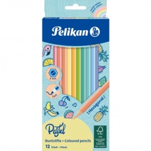 Creioane PASTEL color lacuite, sectiune hexagonala, mina 3 mm, set 12 culori, Resigilat, Grad A
