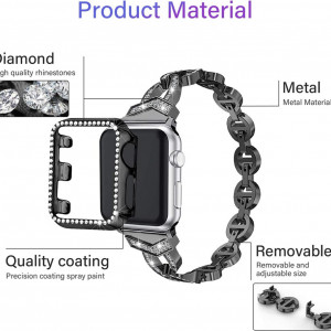 Curea cu carcasa pentru Apple Watch ZXK CO, metal/acril, negru, 14-20,6 cm - Img 5