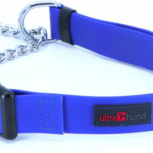 Curea reglabila cu eliberare rapida si lant cromat pentru caine Ultrahund, polimeri/plastic/metal, albastru, 30-40 cm - Img 1