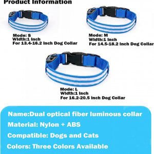 Curea reglabila cu LED-uri pentru caini Generic, USB, nailon, albastru, L - Img 3