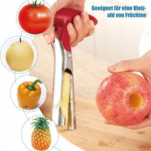 Cutter cu lama zimtata si maner ergonomic pentru fructe /legume Sinzau, otel inoxidabil/plastic, rosu/argintiu, 18 x 11 x 2,5 cm - Img 4