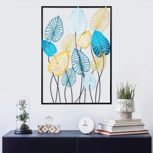 Decor de perete Re-Bloom, metal, albastru/auriu/negru, 50 x 70 cm - Img 2