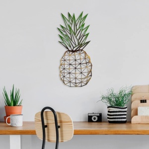 Decor de perete Re-Bloom, model ananas, metal, auriu/verde, 56 x 24 cm - Img 4