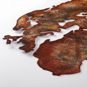 Decor de perete World Map din metal 150x59 cm, grosime 1.5mm, 3.255 kg, maro - Verificat A · Re-Bloom - Img 5