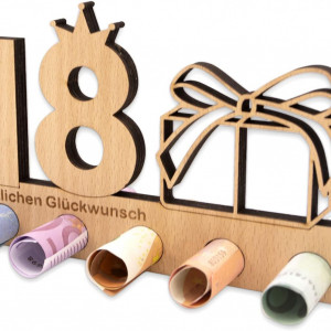 Decoratiune aniversara pentru 18 ani Anyunkey, lemn, maro, 20 x 11 cm - Img 1