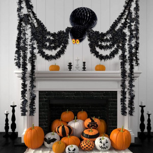 Decoratiune paianjen de Halloween Qpout, textil, negru, 1 x 30 cm/ 1 x 20 cm / 8 x 2 m - Img 5