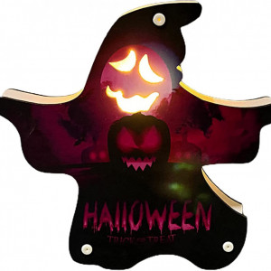 Decoratiune pentru Halloween, LED, lemn, multicolor, 20 x 20 cm