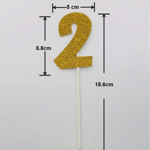 Decoratiune pentru tort numarul 2 AILEXI, hartie, auriu, 8,8 x 5 x 18,6 cm 