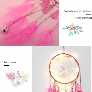 Decoratiune suspendata PLCatis, LED, metal/pene/lemn/bumbac, roz, 15 x 60 cm - Img 5