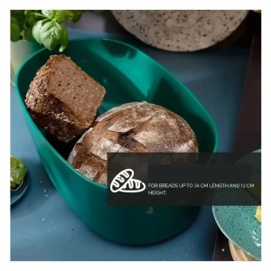 Dolce Mare cutie paine polipropilena alimentara, 38.1x25.4x15.2 cm, capac bambus cu tocator, gauri ventilatie, verde/natur - Verificat A · Re-Bloom - Img 3