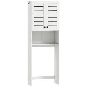 Dulap deasupra WC-ului cu 2 usi si raft deschis, MDF, 67x31.5x190 cm, spatiu inferior 64x28x93cm, capacitate 5kg/raft 15kg total, alb - Verificat A · Re-Bloom