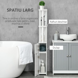 Dulap pentru baie cu 2 rafturi si 2 dulapuri Re-Bloom, MDF/PAL, 15.2x29.8x118 cm, 12 kg, alb - Verificat A · Re-Bloom - Img 4