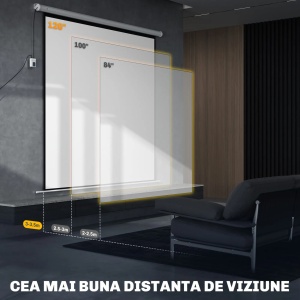 Ecran proiector motorizat 120" Re-Bloom, plastic/metal, 213x213 cm, raport 1:1, telecomanda, 25W/230V, cablu 2.1m, alb - Verificat A · Re-Bloom - Img 5