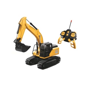 Excavator cu telecomanda de jucarie pentru copii, galben, cu senile realiste si cupa functonala, frecventa 40mhz, scara 1:24