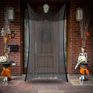 Fantoma de agatat pentru Halloween cu LED-uri Halcyerdu, negru, poliester, 380 x 160 cm - Img 6