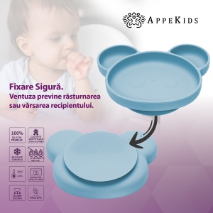 Farfurie din silicon cu ventuza, AppeKids, Panda - Aqua Blue - Img 3