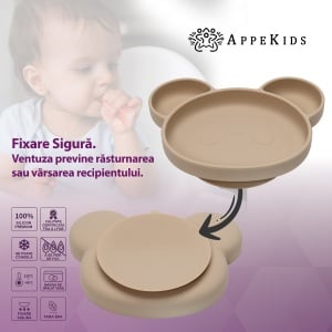 Farfurie din silicon cu ventuza, AppeKids, Panda - Bubble Beige - Img 3