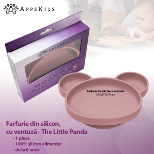 Farfurie din silicon cu ventuza, AppeKids, Panda - Old Rose - Img 2