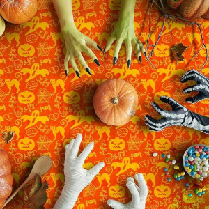 Fata de masa de  Halloween , poliester, portocaliu, 137cm x 274cm